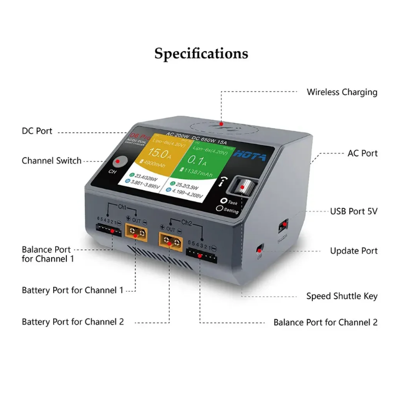 Caricabatterie Wireless HOTA D - Hota D6 Pro Dual Lipo Charger recensione e prezzo